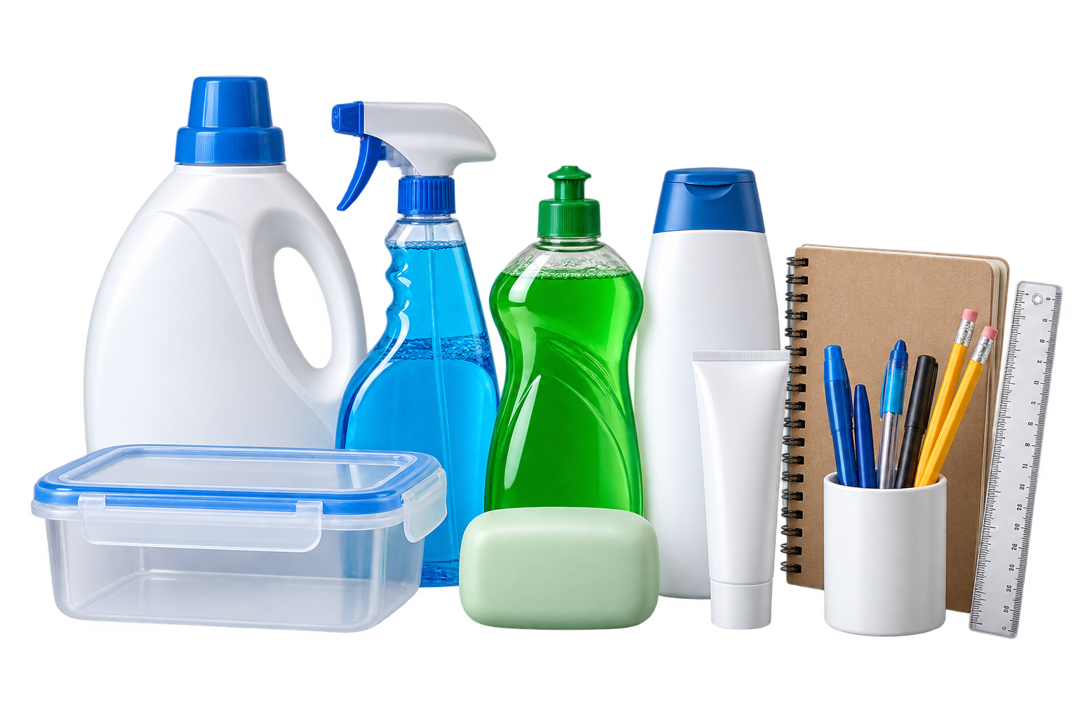 Illustrative household, personal-care and stationery essentials
